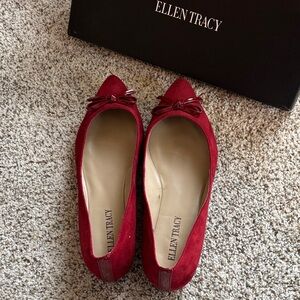 Ellen Tracy Burgundy Flats with Bow Detail